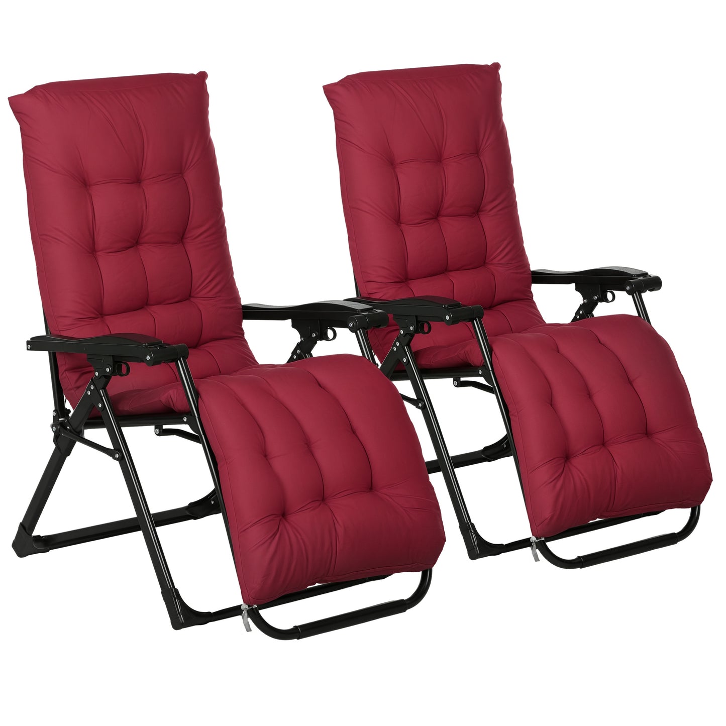 Folding Garden Chairs Set of 2, Reclining Zero Gravity Chair, Sun Lounger with Cushion and Headrest, Khaki