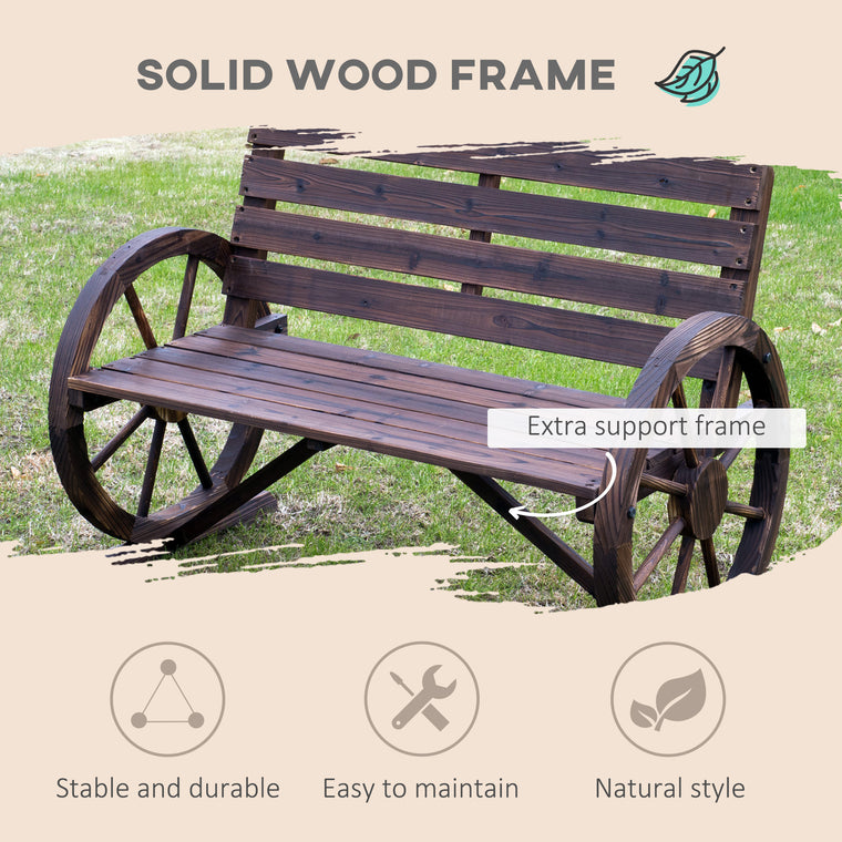 Brown 42" Wood Wagon Wheel Garden Bench