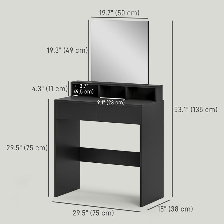 Makeup Vanity Desk with Mirror and Drawers - Black