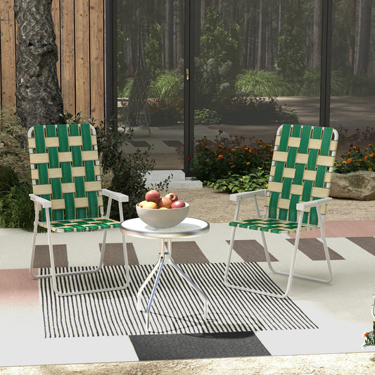 Set of 2 Folding Patio Chairs, Portable Chair Set with Armrests for Camping, Garden, Pool, Beach, Backyard, Green - Green