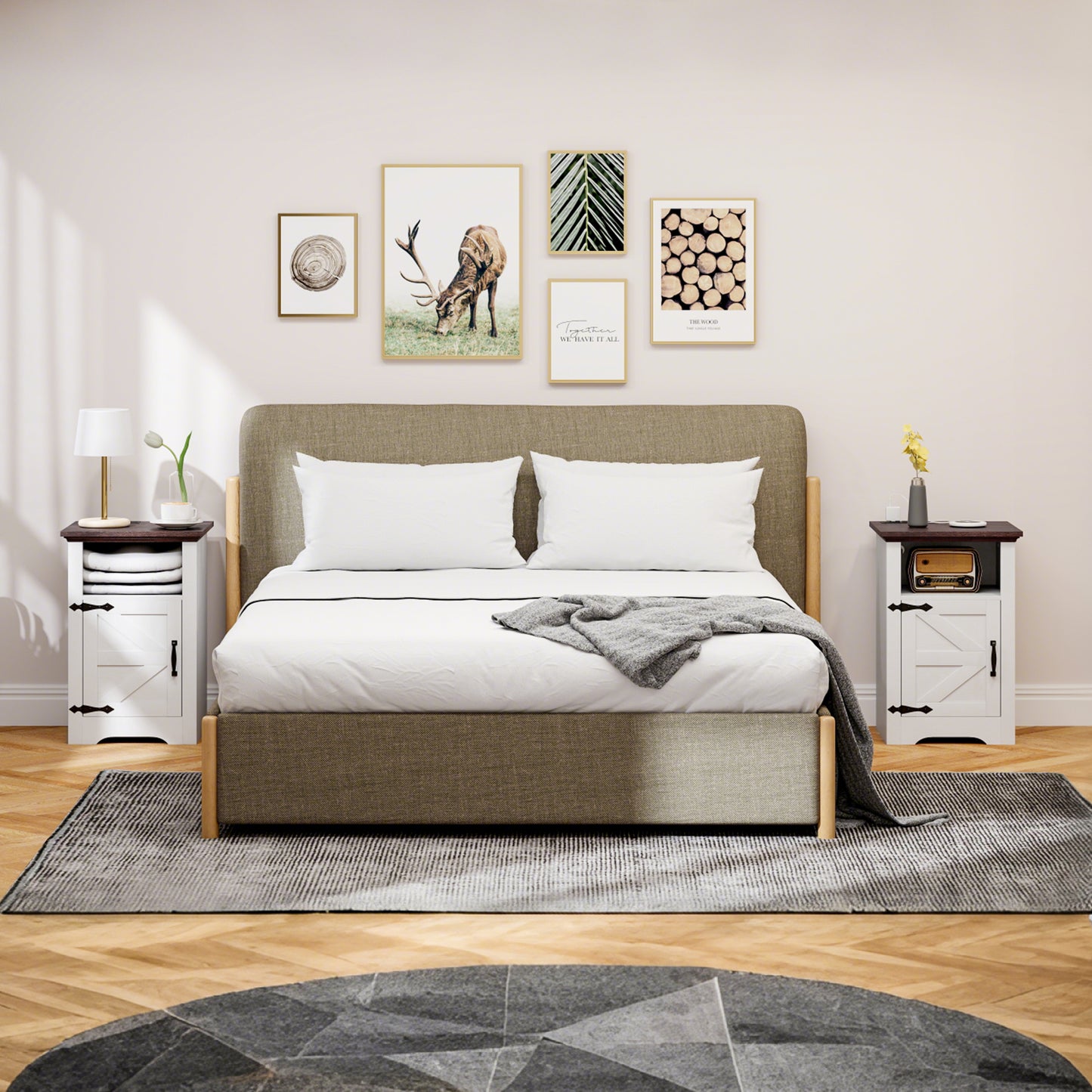 Set of 2 Side Tables, Night Stands with Charging Outlets, White