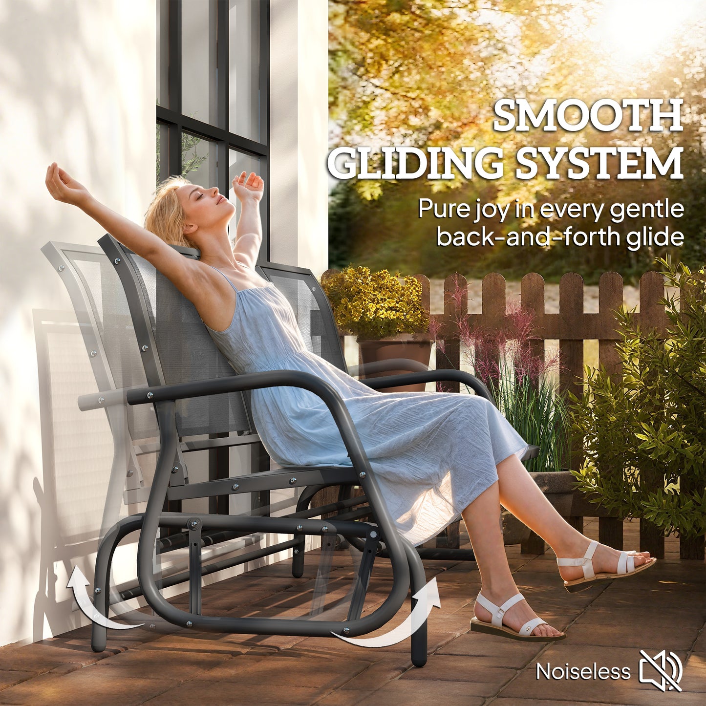 3-Seat Outdoor Glider Chair, Patio Rocking Chair, Steel Frame, Sling Fabric Seat for Garden, Backyard, Lawn, Grey