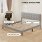 King Size Bed Frame with Upholstered Headboard, Modern Platform Bed Frame with Wood Slats, 1100 lbs Capacity, Grey