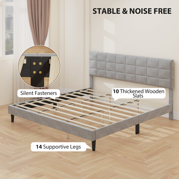 King Platform Bed Frame with Upholstered Headboard