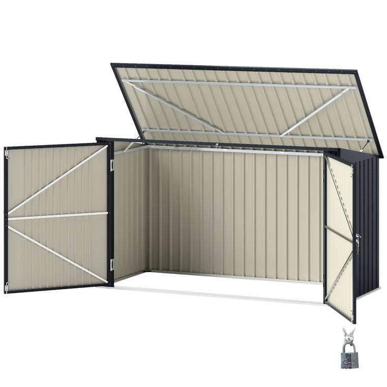 7.6' x 3.4' Garbage Bin Shed with Double Doors and Openable Lid