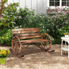Rocking Outdoor Bench, Wood Outdoor Loveseat with Wagon Wheel Armrests, Carbonized