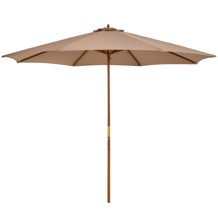 10' x 8' Khaki Wooden Patio Umbrella with Bamboo Ribs