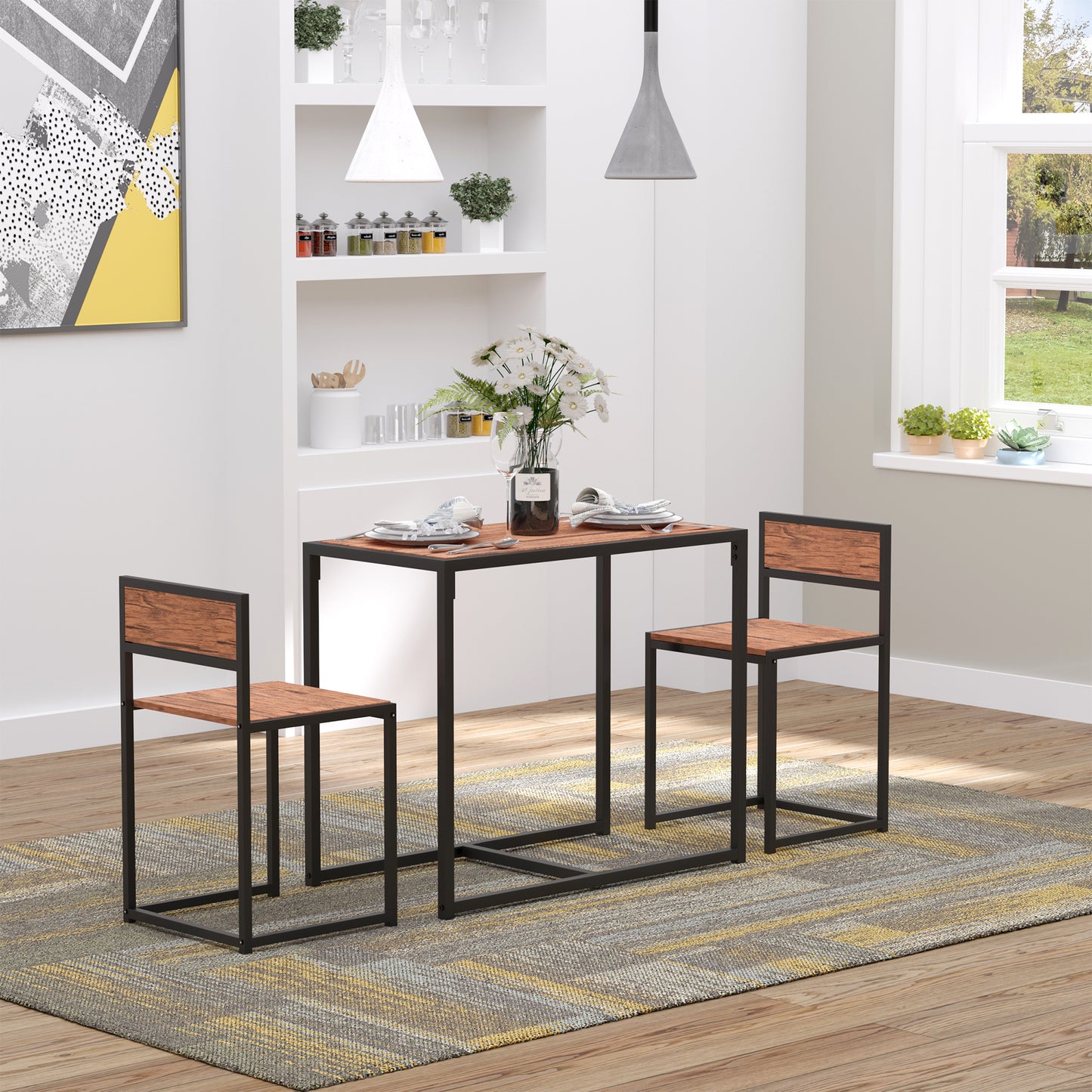 Dining Table Set, Industrial Dining Set for 2, Kitchen Table and Chairs for Small Space, Dining Room Table with Chairs