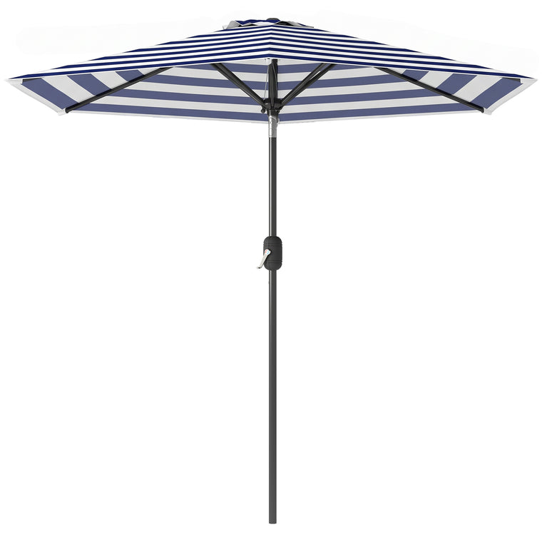 Blue Stripes Patio Sun Umbrella with 6 Ribs