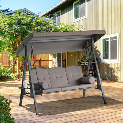 Brown 3-Seater Heavy Duty Porch Swing with Canopy