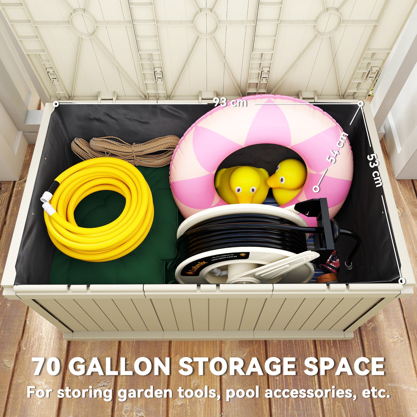 70-Gallon Resin Deck Box with Handles - Sand