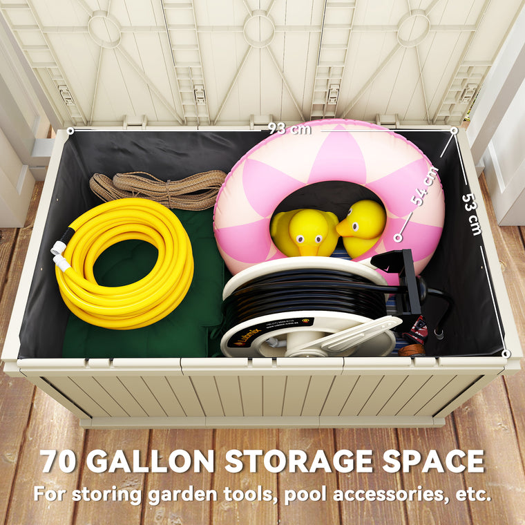 70-Gallon Resin Deck Box with Handles - Sand