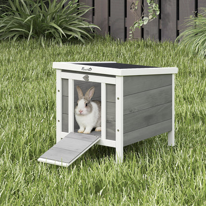 Grey Wooden Rabbit Hutch with Waterproof Asphalt Roof