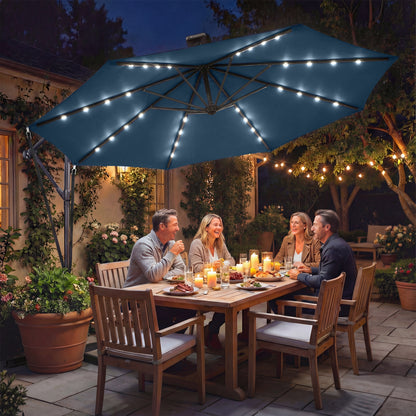 11.3' Navy Blue UPF50+ Aluminum Cantilever Umbrella with Light