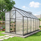6' x 12' x 6.5' Polycarbonate Greenhouse, Walk-in Green House with Adjustable Roof Vent Galvanized Base Sliding Door Rain Gutter for Outdoor Garden Backyard, Charcoal Grey