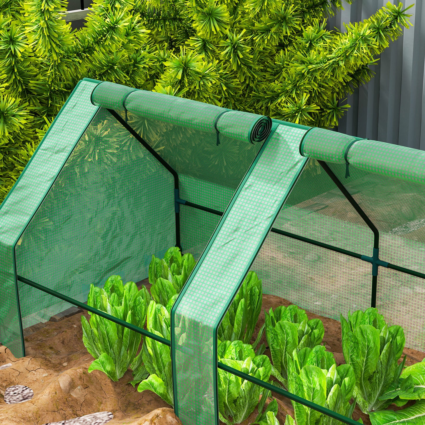 Portable Mini Greenhouse Tunnel Growing Tent Plants Flower Warm House w/ Zippered Roll-up Doors, Green