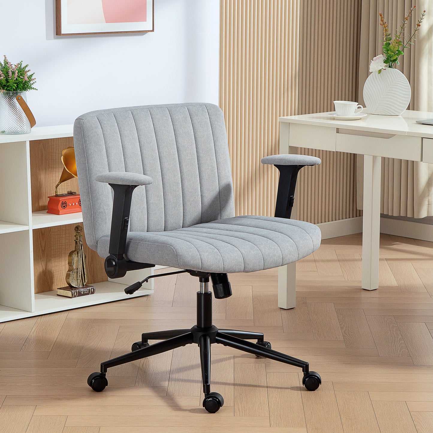 Criss Cross Chair with Flip-up Armrests, Wheels, Wide Office Chair with Adjustable Height, Tilting, Grey