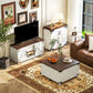 Farmhouse TV Stand for up to 50" TV, TV Cabinet with Barn Doors, Cable Management for Living Room, Distressed White