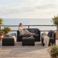5 Piece Patio Furniture Set, L-Shape Wicker Outdoor Sectional with 3 Chairs, Ottoman, Glass Table, Cushions, Grey