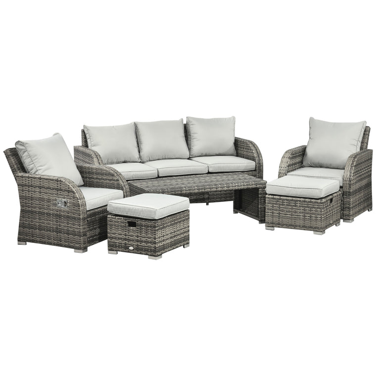 Light Grey 6-Piece Wicker Conversation Set with Sofa