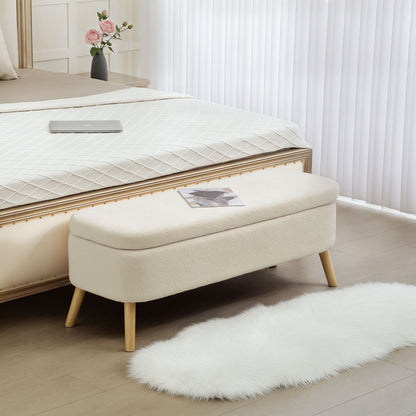 47" Teddy Fleece Storage Ottoman Bench - Beige