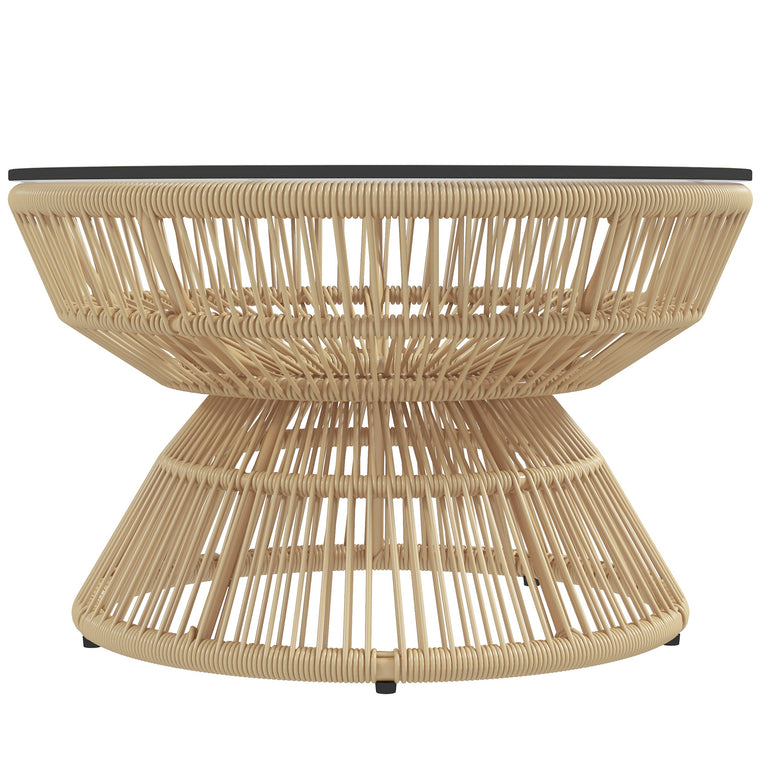 Rattan Coffee Table with Glass Top and Steel Frame