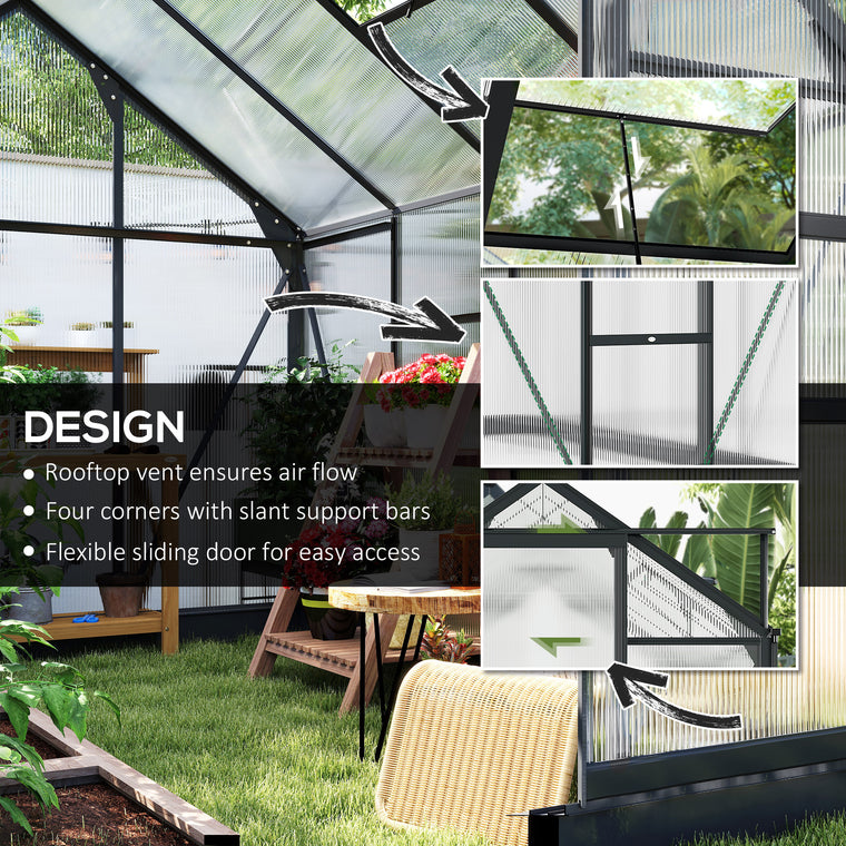 6.2' x 8.3' x 6.6' Grey PC Board Greenhouse with Sliding Door