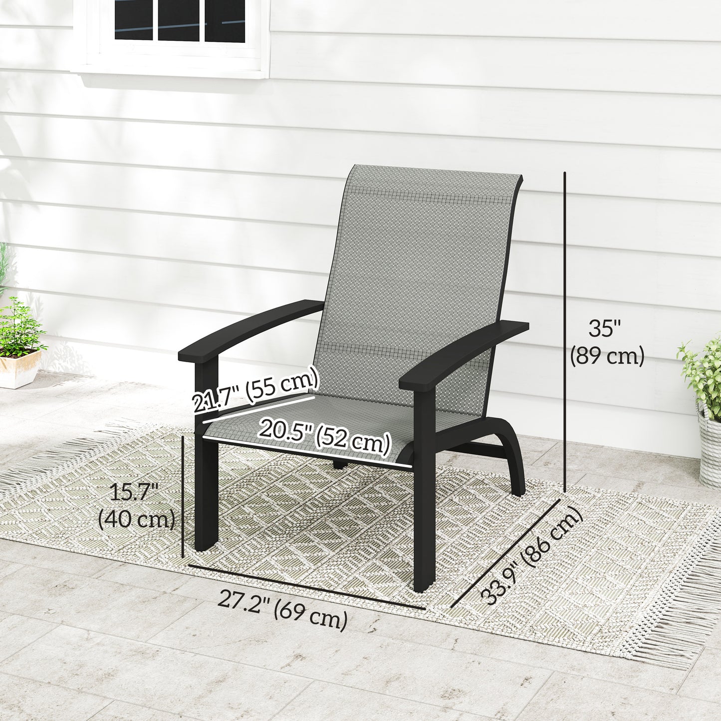Outdoor Adirondack Chair Muskoka Chair with Aluminum Frame, Mesh Seat, High Back for Garden, Deck, Dark Grey