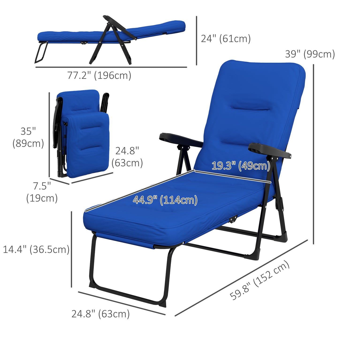 Folding Outdoor Lounge Chair with Cushion, Adjustable Backrest, Reclining Patio Garden Chair with Footrest, Wine Red