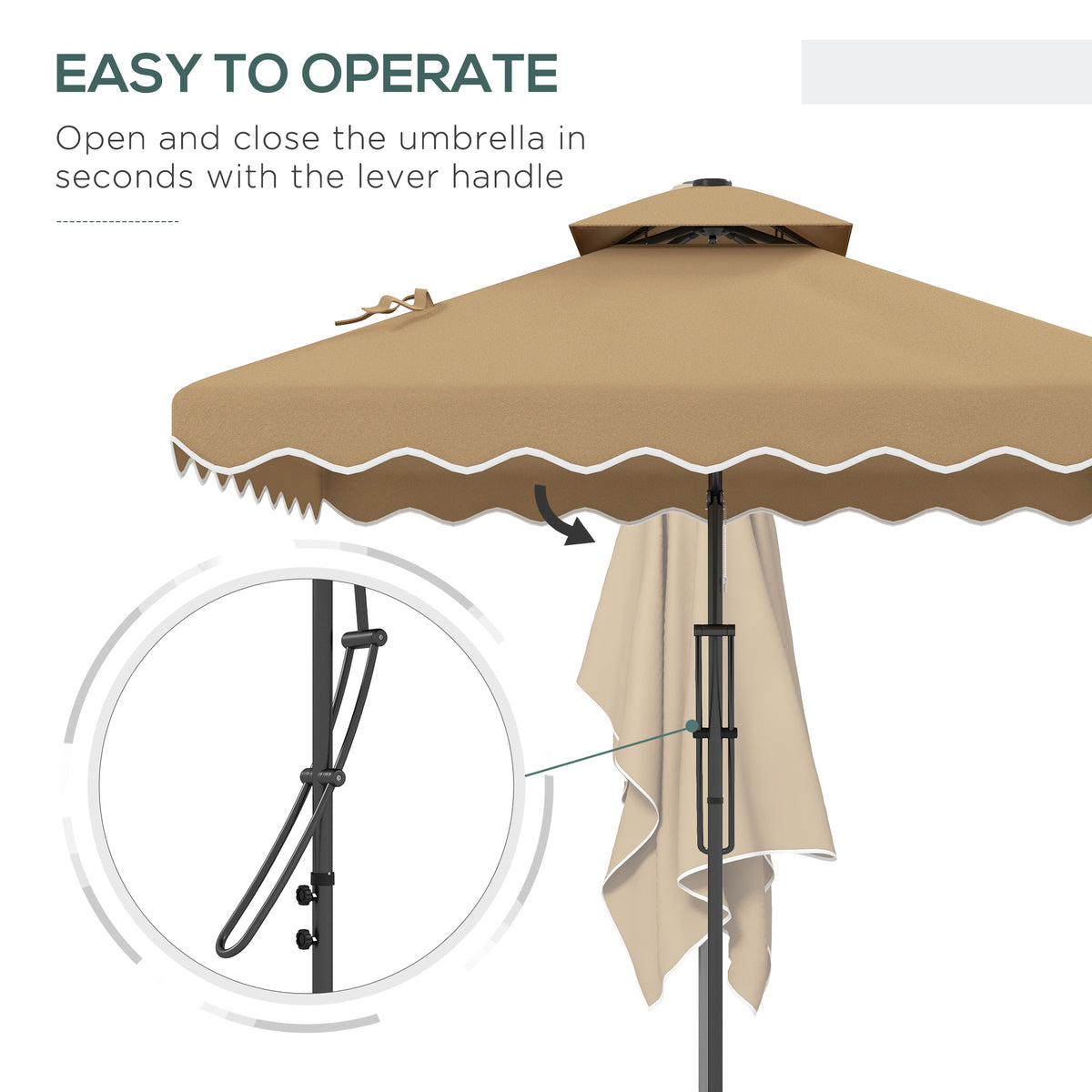 8' x 8' Khaki Double-Top Offset Parasol with Solar LEDs