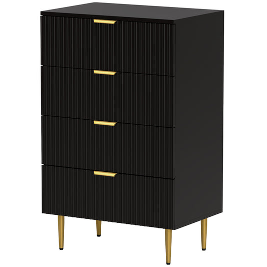 4-Drawer Dresser with Gold Legs - Black