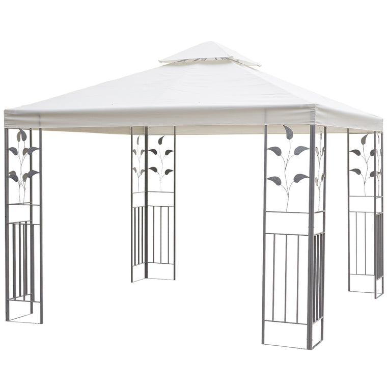 10' x 10' Cream Metal Party Tent with Vented Roof