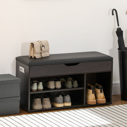 Shoe Storage Bench with Padded Cushion - Black