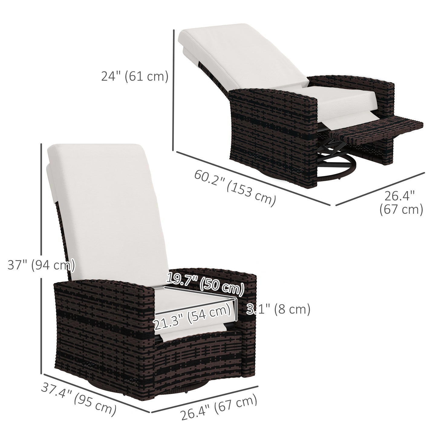 Outdoor Rattan Wicker Lounge Chair with Footrest & Soft Cushion for Patio, Garden, Backyard, Cream White