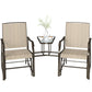 Double Patio Glider Chair with Glass Top Center Table, Outdoor Glider Loveseat with High Back, All Weather Breathable Mesh Fabric for Garden, Backyard, Deck, Light Brown