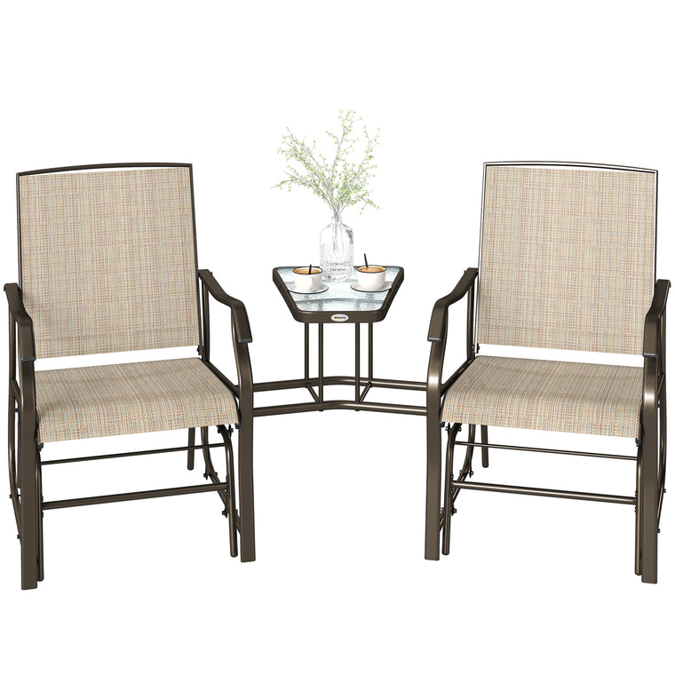 2-Seat Patio Glider Loveseat with Table & Mesh Fabric