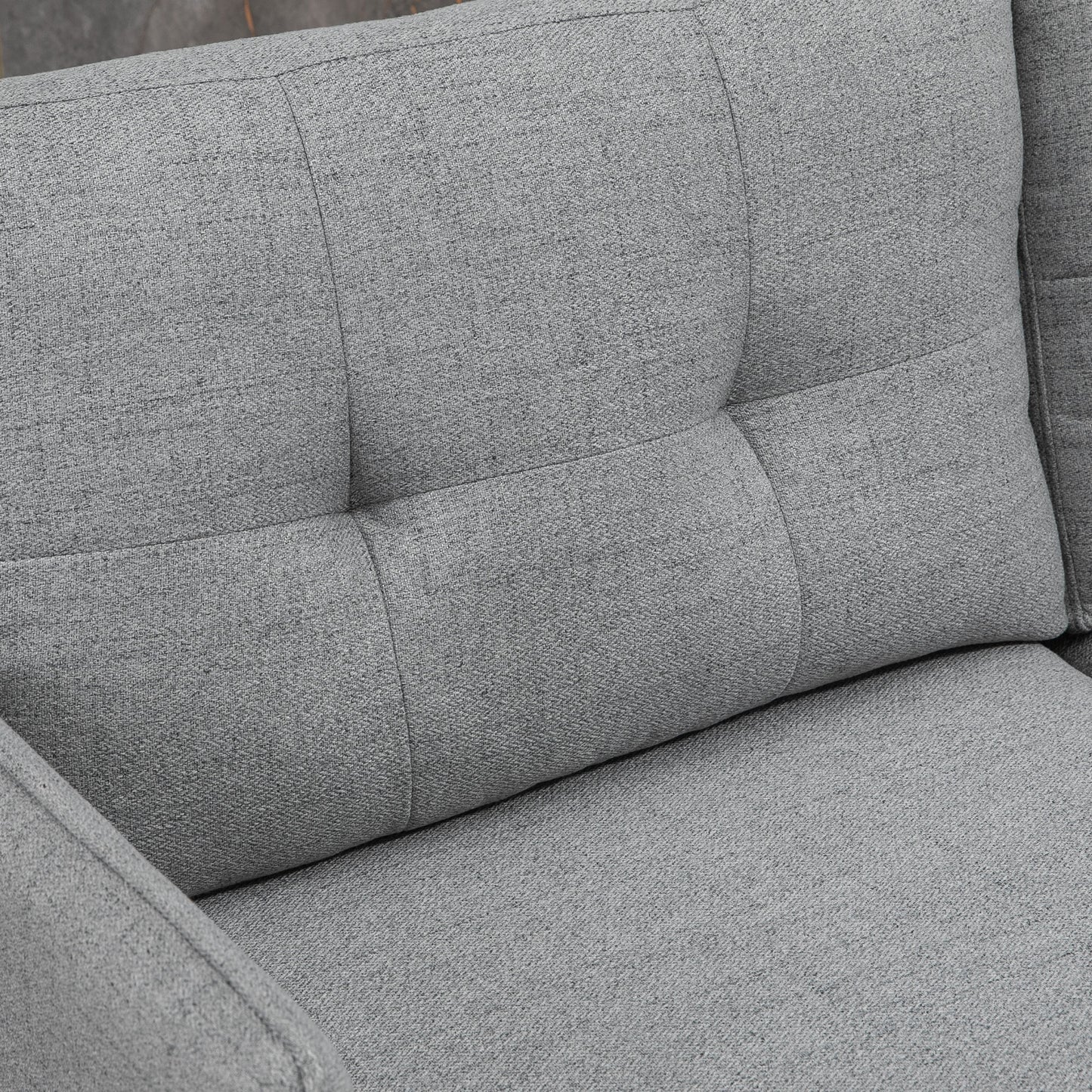 55" Loveseat Sofa, Linen Love Seat w/ S spring, Steel Legs and Button Tufting, Small Couch for Living Room, Grey