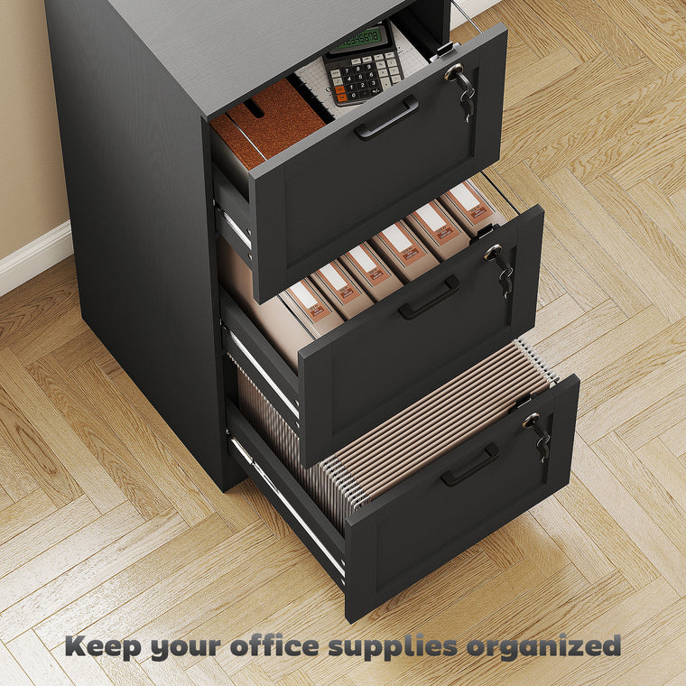 3-Drawer Vertical Filing Cabinet with Lock