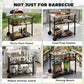Outdoor Grill Cart with Stainless Steel Top, Three-Tier Pizza Oven Stand, BBQ Cart on Wheels, Black