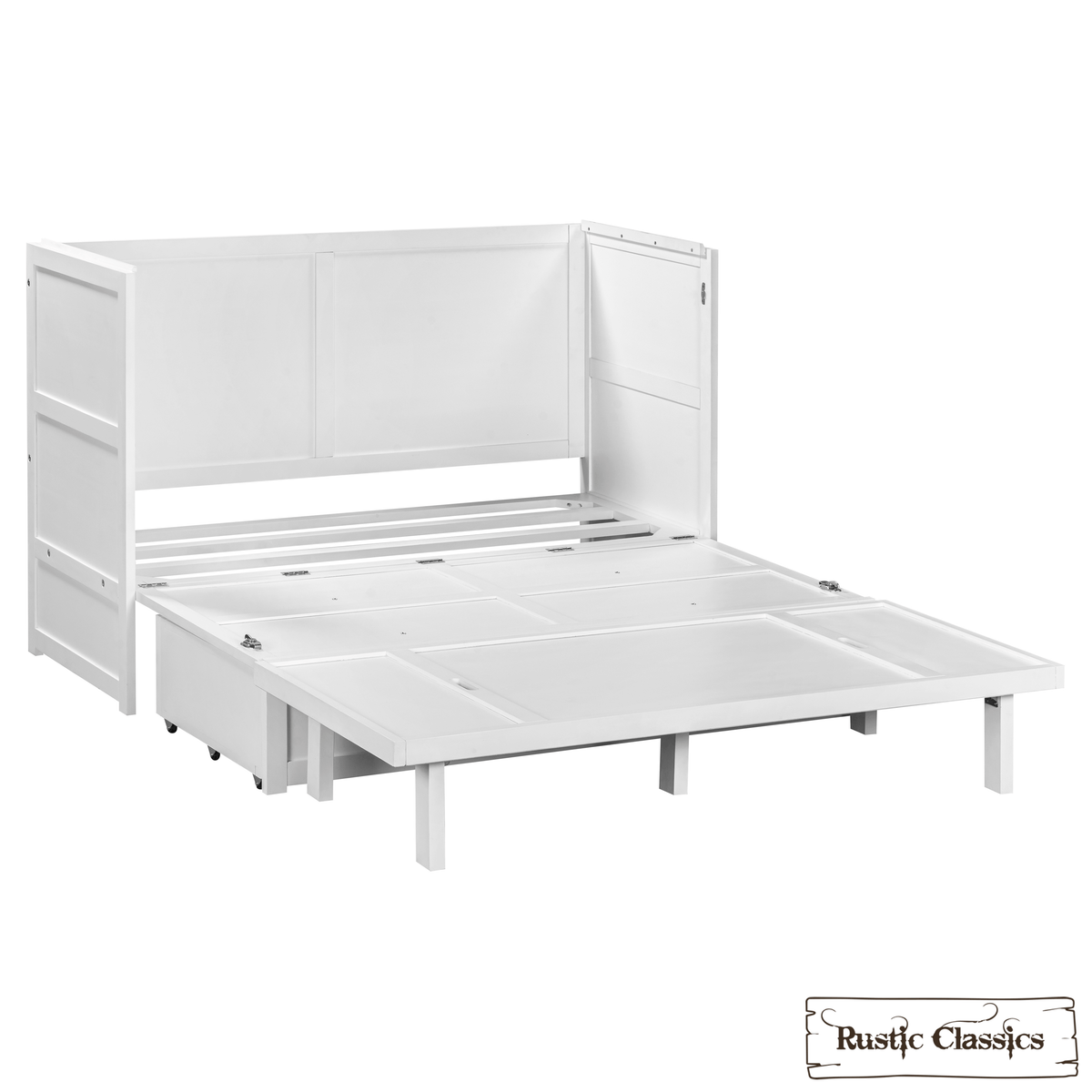 Stow King cabinet bed in White, bed frame unfolded