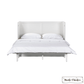 Stow King cabinet bed in White, open with bedding, front view