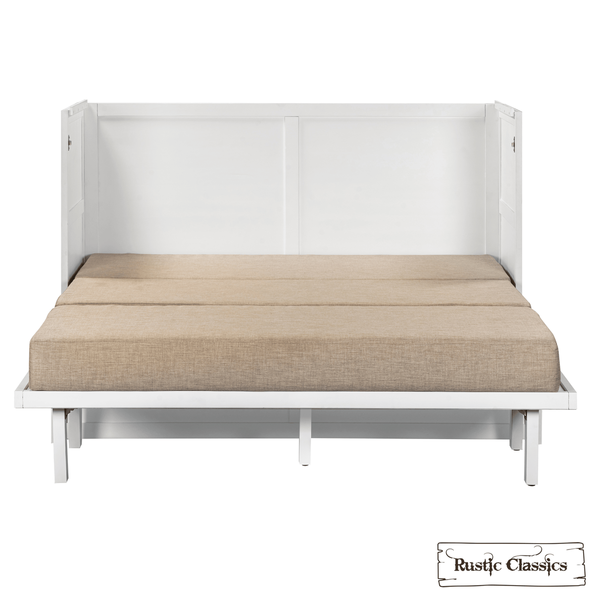 Stow King cabinet bed in White, open with mattress
