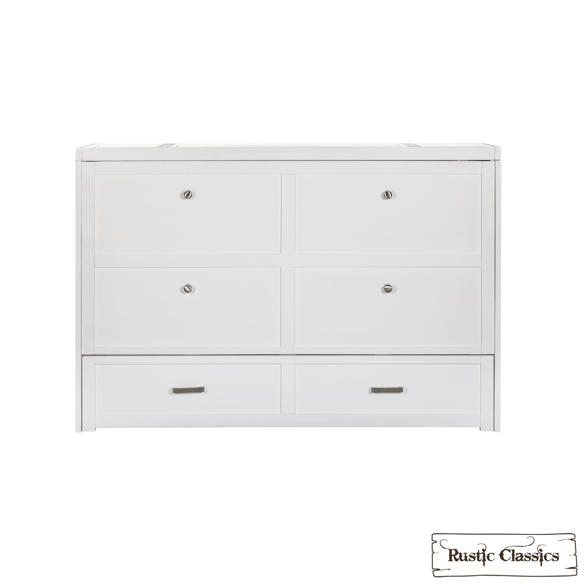 Stow King cabinet bed in White, closed, front view