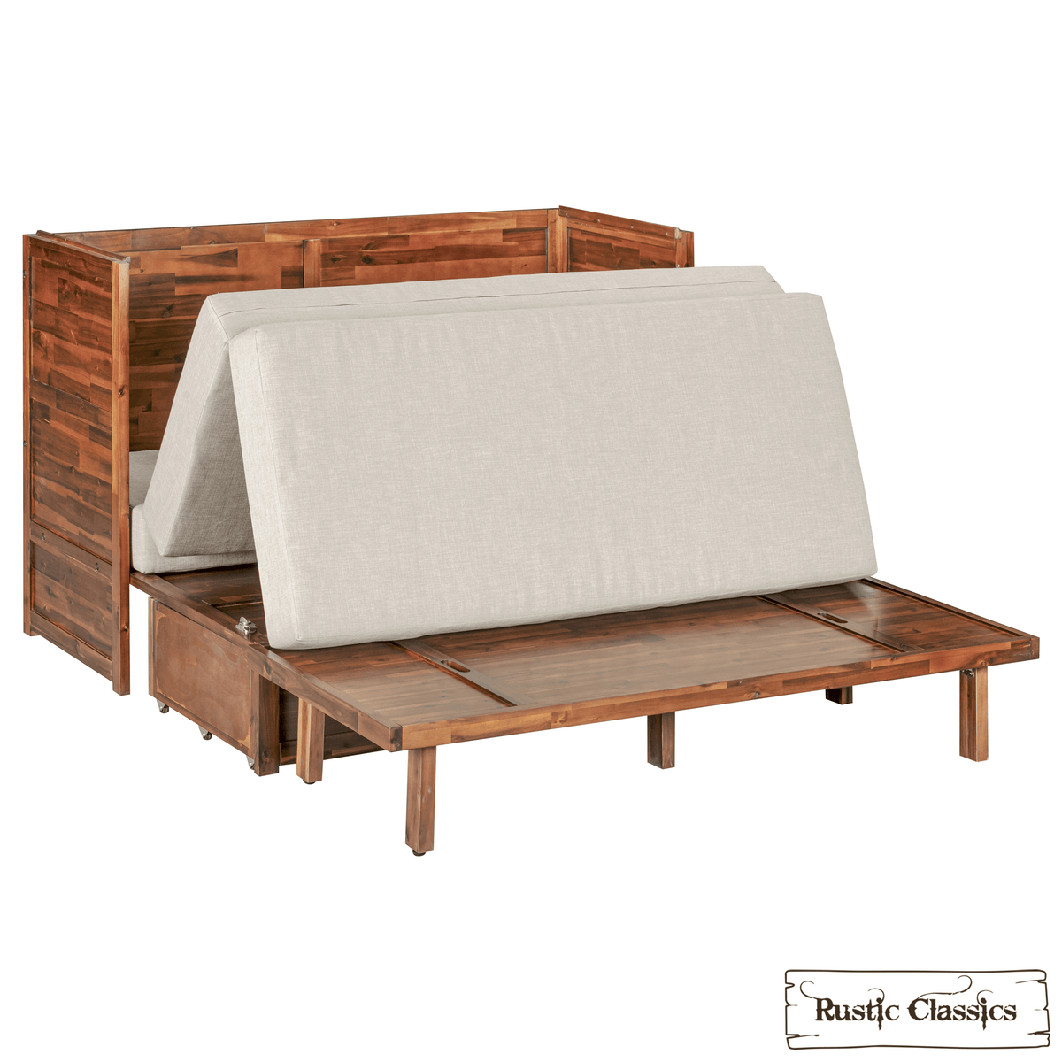 Stow King cabinet bed in Cherry, mattress folded on the frame
