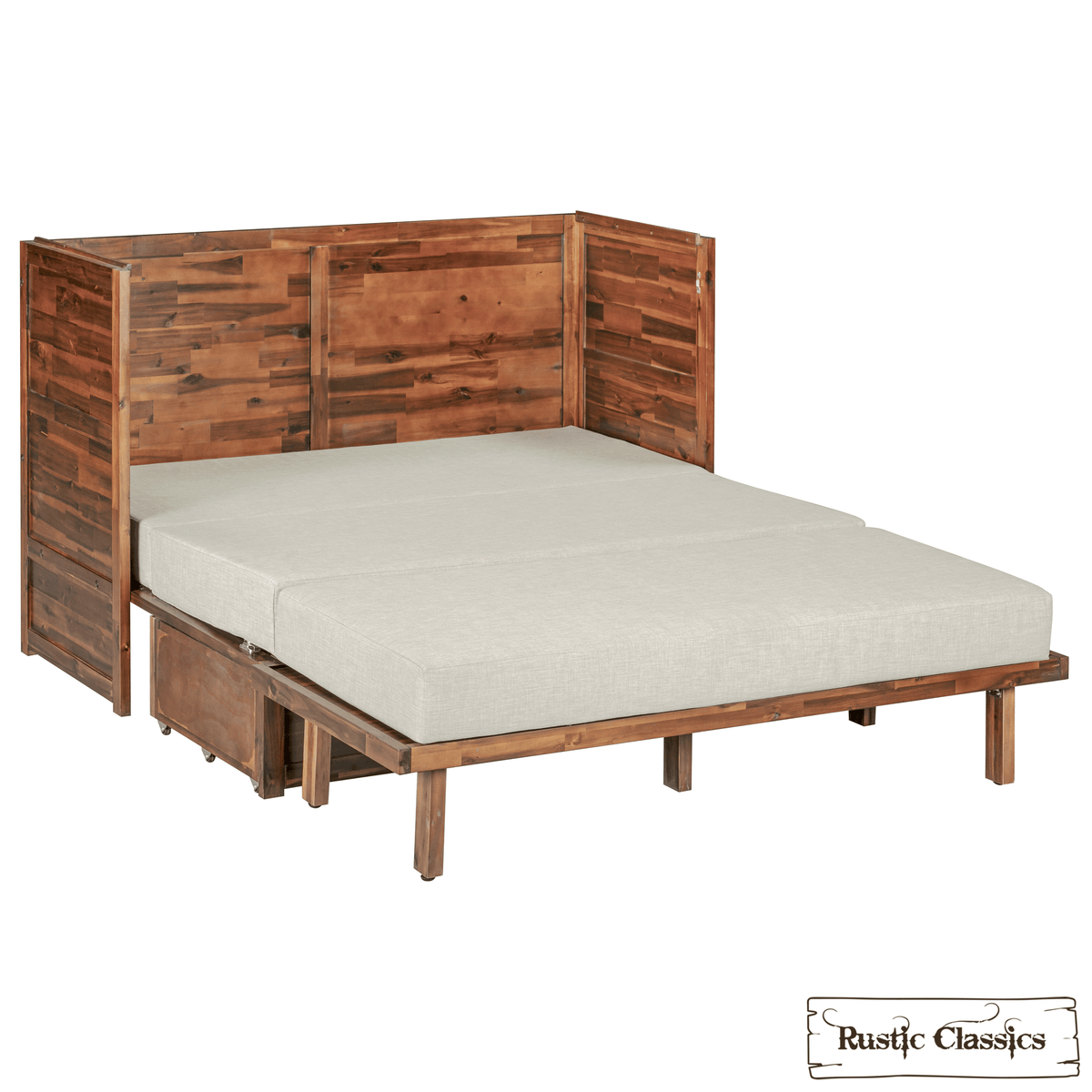Stow King cabinet bed in Cherry, mattress unfolding