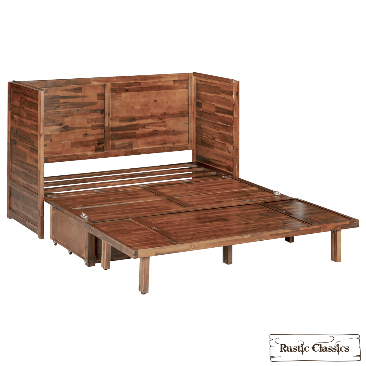 Stow King cabinet bed in Cherry, bed frame unfolded