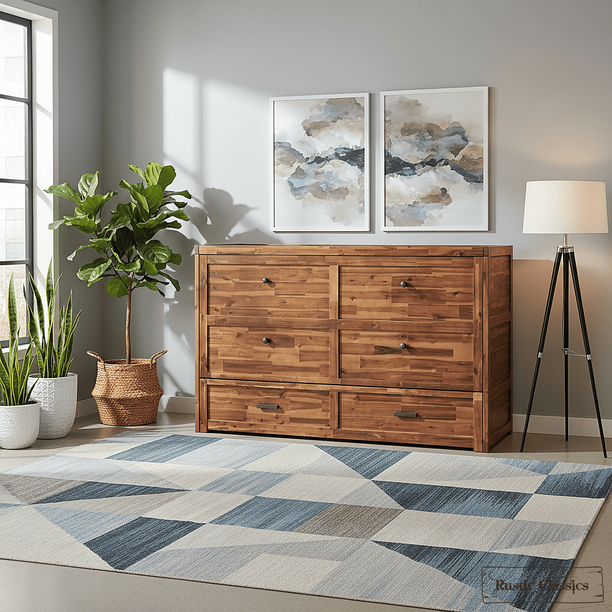 Stow King cabinet bed in Cherry, closed in a bedroom