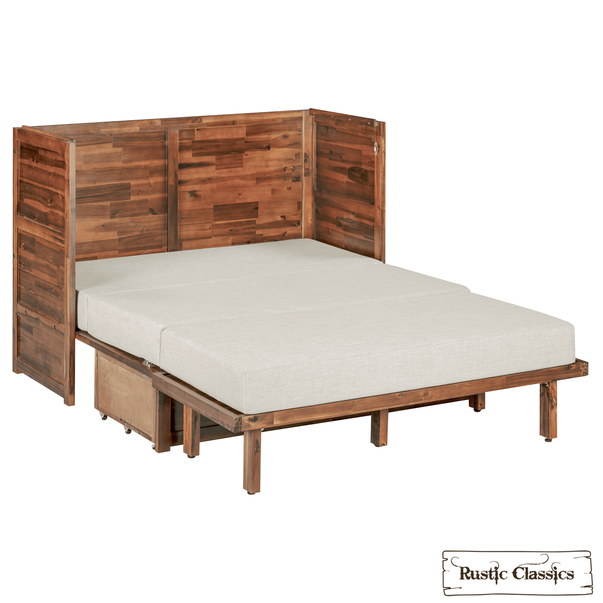 Stow Twin cabinet bed in Cherry, mattress unfolding