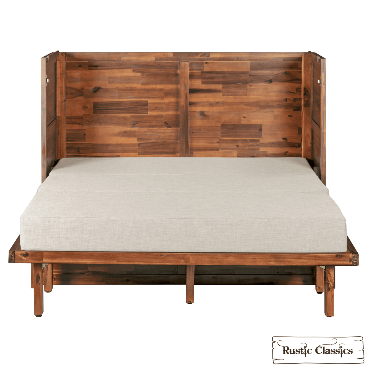 Stow Twin cabinet bed in Cherry, open with mattress