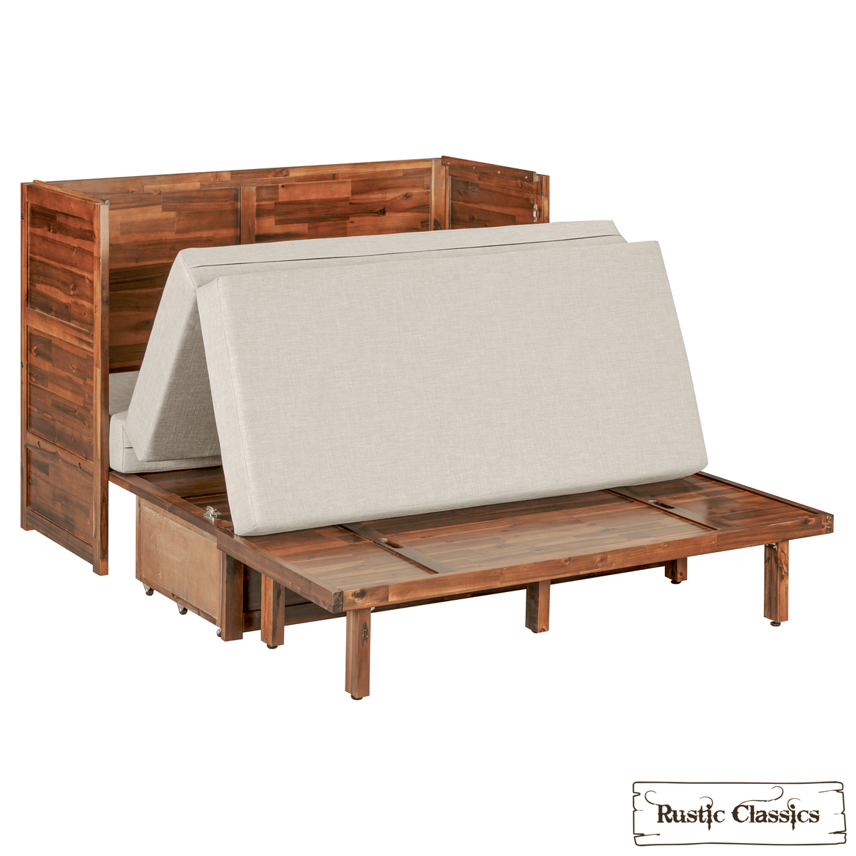 Stow Twin cabinet bed in Cherry, mattress folded on the frame